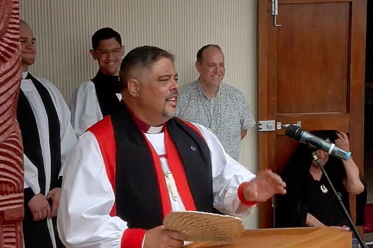 Archbishop Don Tamihere preaches a message of aroha to the Aotearoa-wide gathering of iwi Māori at Turangawaewae on 20 January 2024.