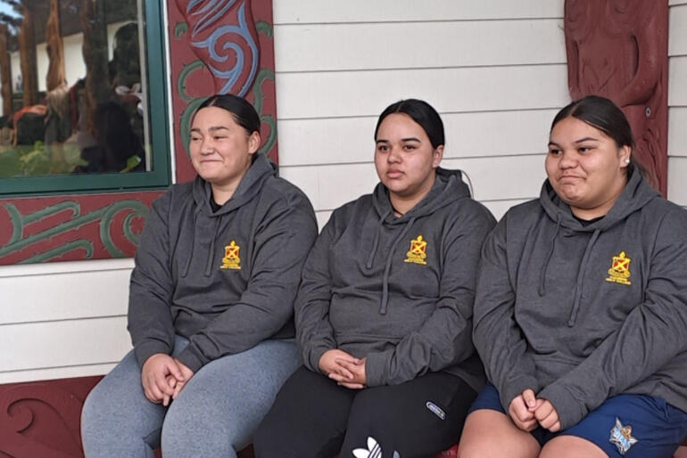 Hukarere kōhine Zsana Dimitro, Alizae Adsett & Takurangi Ford-Takiri express their sadness on return to the devastated school.