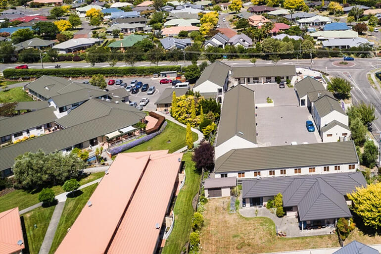 An aerial view shows Wine Country Motel (right), recently purchased by Te Aute Trust Board to house Hukarere boarders.