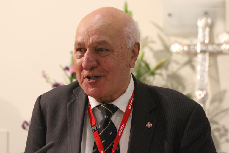 Sir Tāmati Reedy speaks as a member of the Mā Whea? Commission, Te Hīnota Whānui General Synod, Waitangi, 12 May 2014.