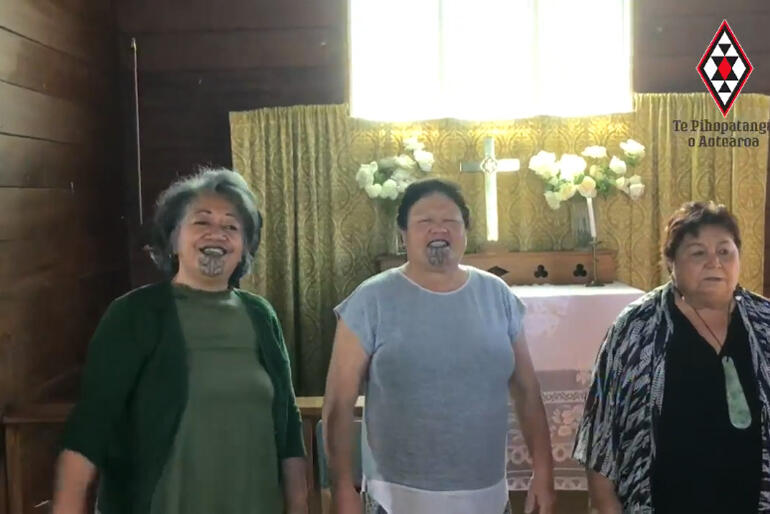 Members of the ministry team at St John's Anglican Church in Ōmāhu tune in to lead songs for the service honouring their ancestor.