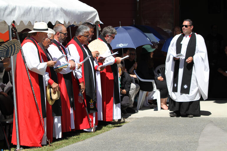 Canon Chris Douglas Huriwai opens the funeral service for Bishop Richard Wallace.