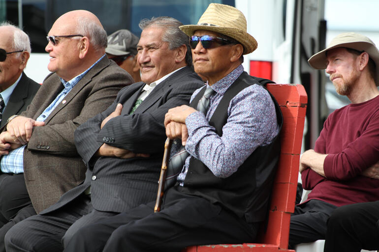 Tangata whenua speakers listen from front the front bench. L-R: Herewini Parata, Ngahiwi Tomoana and Piripi Hanara. Tangata whenua speakers listen from front the front bench. L-R: Herewini Parata, Ngahiwi Tomoana and Piripi Hanara.