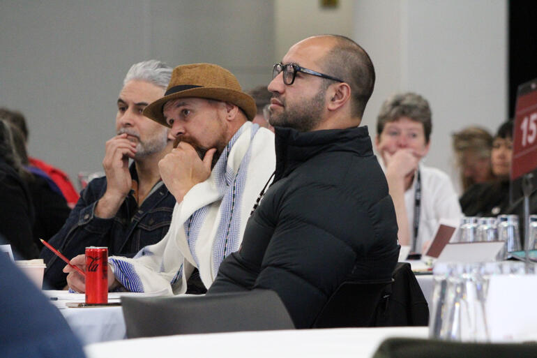 Dean Jay Ruka, Eli Tapine and Rev Canon Isaac Beach ponder the five pou of episcopal appointments, relationships, ministry, support and retirement. Dean Jay Ruka, Eli Tapine and Rev Canon Isaac Beach ponder the five pou of episcopal appointments, relationships, ministry, support and retirement.