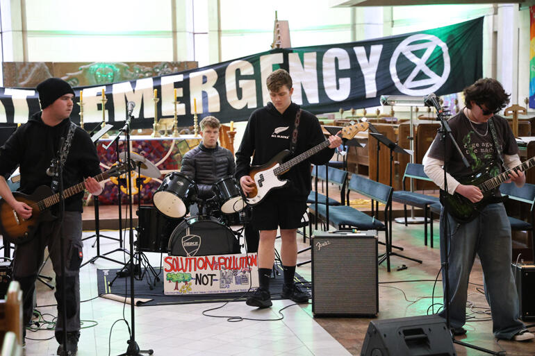 'Riot' from Kaikorai Valley College was one of the climate strike's supporting bands.