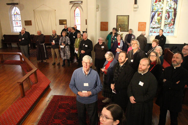 A Hui Bible study group begins with a look at All Saints' stained glass window depicting women of the Bible. A Hui Bible study group begins with a look at All Saints' stained glass window depicting women of the Bible.