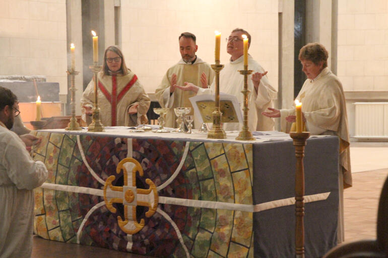 Rev Dr Andrea McDougall, Canon Michael Wallace, Dean Tony Curtis and Rev Natalie Milliken concelebrate at St Paul's Cathedral. Rev Dr Andrea McDougall, Canon Michael Wallace, Dean Tony Curtis and Rev Natalie Milliken concelebrate at St Paul's Cathedral.