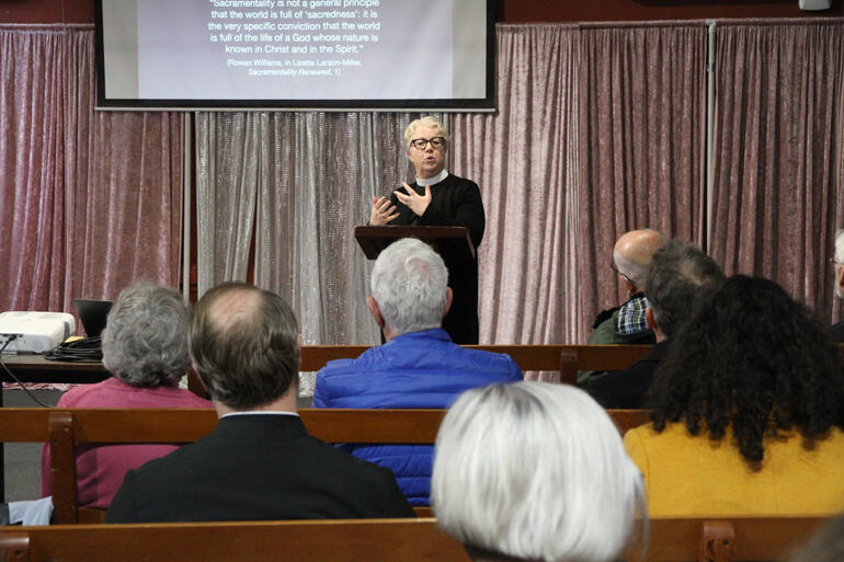 Vicar of St Luke's Mt Albert Rev Clare Barrie introduces the signs and symbols that speak through the words and actions of the Eucharist. Vicar of St Luke's Mt Albert Rev Clare Barrie introduces the signs and symbols that speak through the words and actions of the Eucharist.