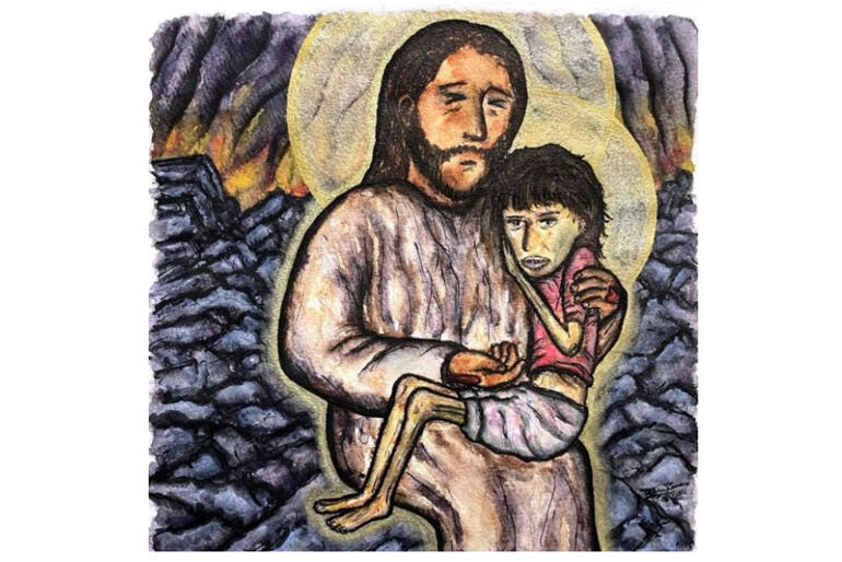 Common Grace Aotearoa shared this watercolour of Christ holding a starving child in Gaza as they issued a call to fast and pray today. Common Grace Aotearoa shared this watercolour of Christ holding a starving child in Gaza as they issued a call to fast and pray today.
