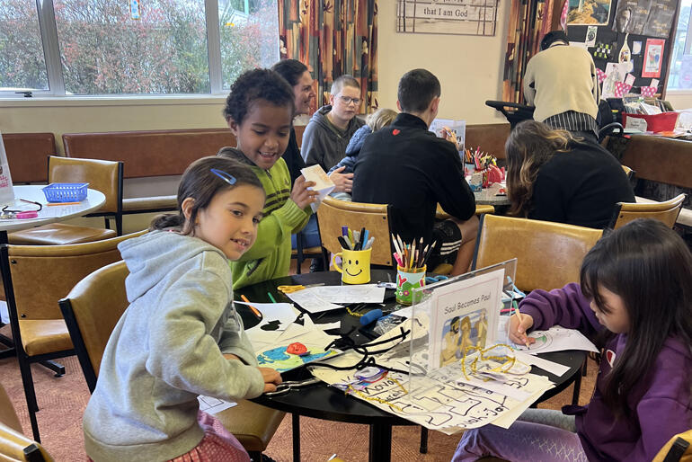 Children joining in with Messy Church at St Paul's Putaruru's enjoy gospel-connected crafts.