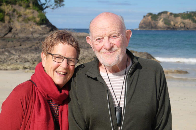 Rev Dr Paul Oestreicher OBE in Aotearoa New Zealand with wife Barbara Einhorn.