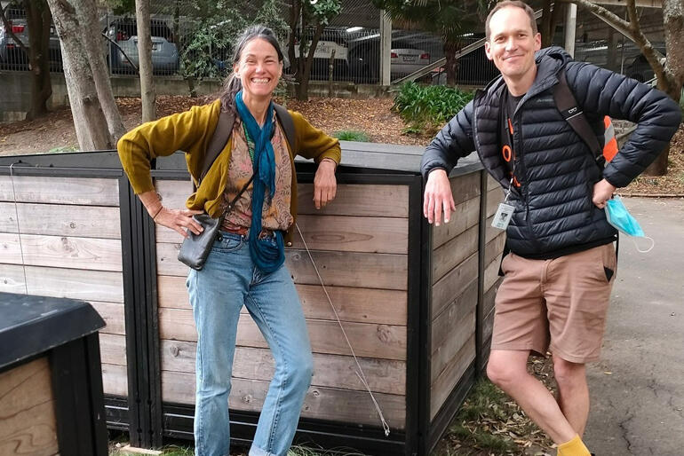 Smiles for St Matthew's new 'on the ground' ministry from composting advocates and trainers Judy Keats and Tim Bowater.