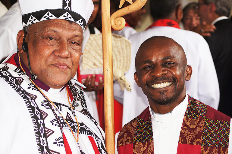 New archbishop - and a new bishop. Steve in Suva last Sunday with the newly ordained and installed Archbishop Fereimi Cama.