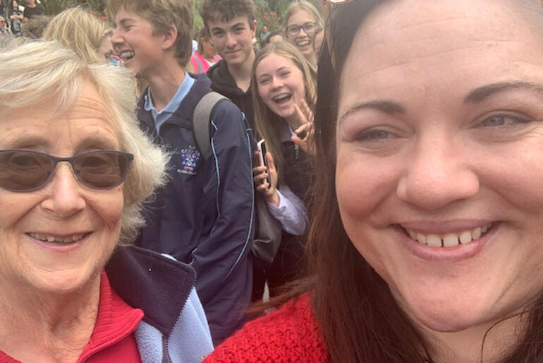 Joy Wright and Rachel Boyack take an Anglican selfie at the Nelson climate strike.