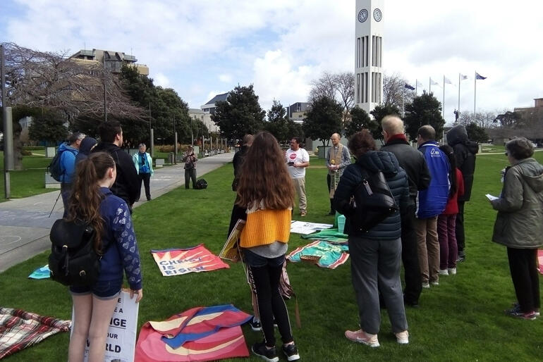 Rev Amy Houben(S. Matthew's)  and Rev Andy Hickman (All Saints') lead a climate vigil Eucharist in Palmerston North.