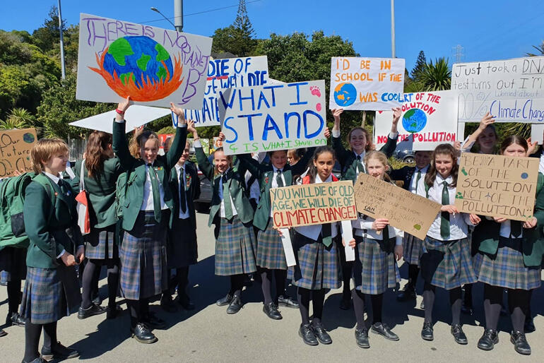 Students from Wellington's Samuel Marsden College show their handiwork on 27 September. Photo: Sarah King