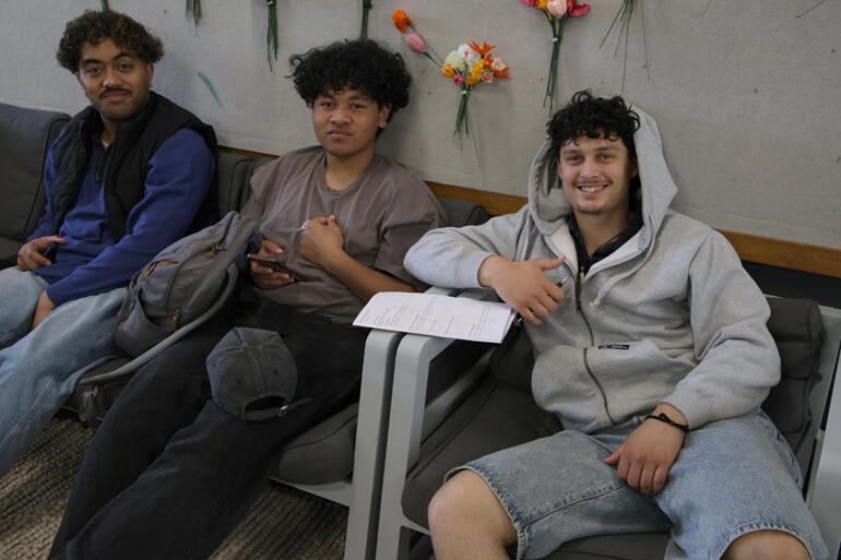 Beni Boi Savage, Kava Pasikale and Fenix Berry from All Saints' Palmerston North pause between workshops at The Abbey. Beni Boi Savage, Kava Pasikale and Fenix Berry from All Saints' Palmerston North pause between workshops at The Abbey.