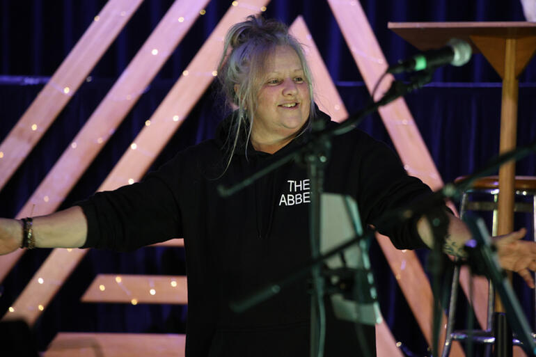 National Youth Facilitator Tikanga Pākehā, Lorna Gray welcomes the 300+ people gathered for The Abbey 2025. National Youth Facilitator Tikanga Pākehā, Lorna Gray welcomes the 300+ people gathered for The Abbey 2025.