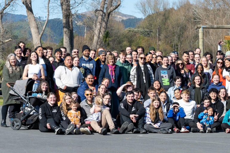 The first half of Abbey 2025 participants and supporters line up for a last day photo shoot at El Rancho Christian camp. The first half of Abbey 2025 participants and supporters line up for a last day photo shoot at El Rancho Christian camp.