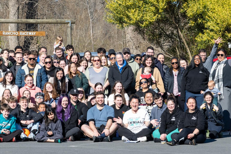 The second half of Abbey 2025 participants and supporters line up for a last day photo shoot at El Rancho Christian camp. The second half of Abbey 2025 participants and supporters line up for a last day photo shoot at El Rancho Christian camp.