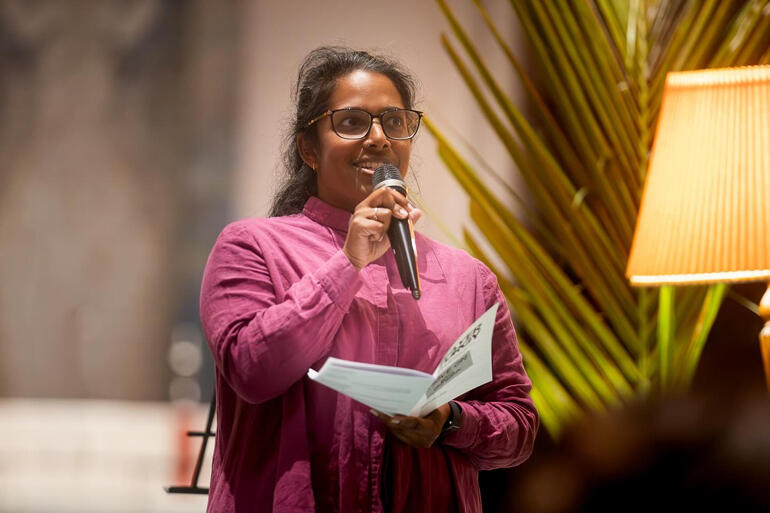 Asst Bishop of Wellington the Rt Rev Anashuya Fletcher speaks at the Move-On Vigil in Wellington's Cathedral of St Paul, Palm Sunday 2026.