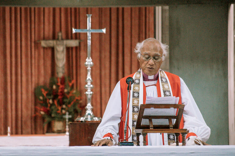 Archbishop Emeritus Winston Halapua preaches from the gospel of John, picking up on Archbishop Fereimi’s pastoral heart and his love of growing.