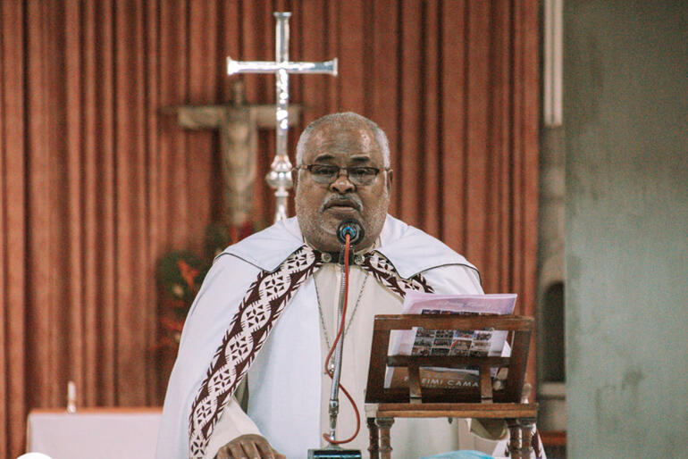 Dean of Suva, Very Rev Orisi Vuki presides at the funeral of his Bishop and Archbishop Fereimi Cama in Suva on Friday 9 July, 2021.