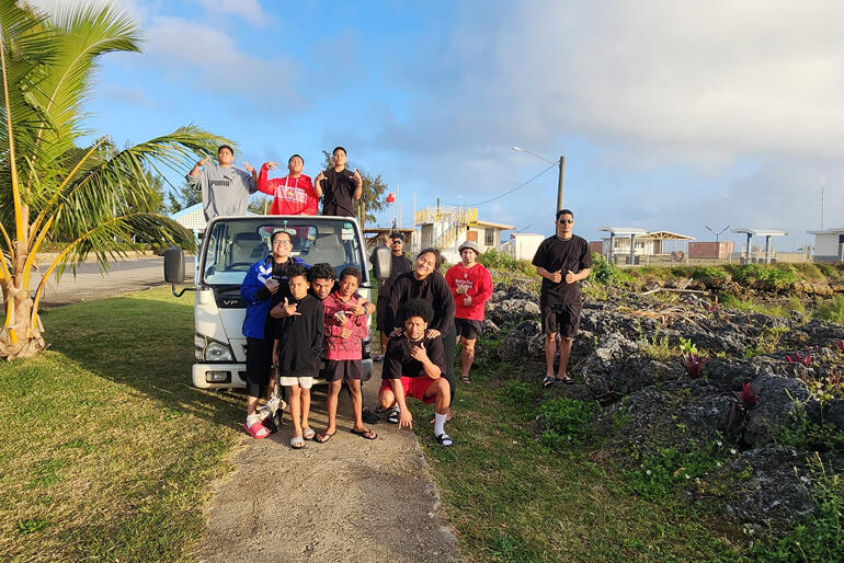 One of the 'No Pelestiki' outings to the Nuku'alofa seawall grabs a snap with the van.