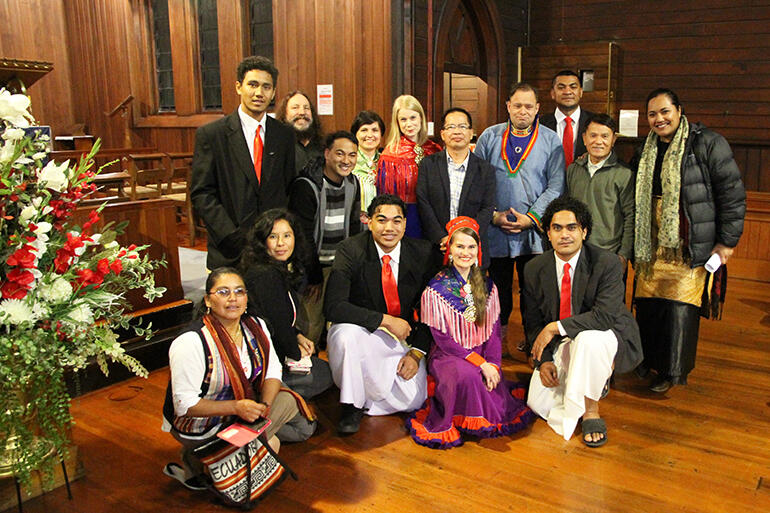 "Red, yellow, black and white, all are precious in His sight..." a selection of the delegates after the Sunday evening service.