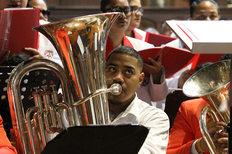 The United Church of Tonga choir had is own brass band accompaniment.