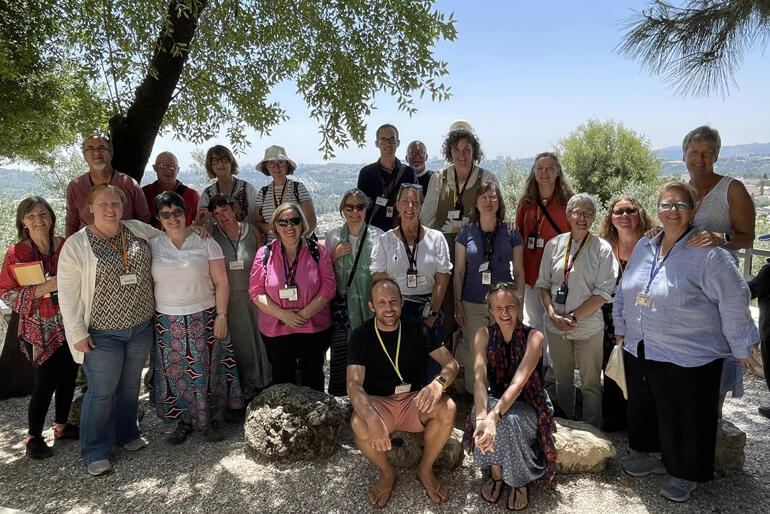 Pilgrims taking part in St George's 'Women of the Bible' pilgrimage stop for a picture on the Mount of Olives. Pilgrims taking part in St George's 'Women of the Bible' pilgrimage stop for a picture on the Mount of Olives.