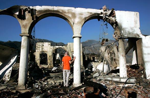 International monastery reduced to ashes by California fires. Picture, Los Angeles Times.