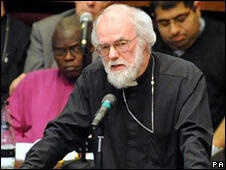 Rowan Williams taking part in the Church of England debate on women bishops.